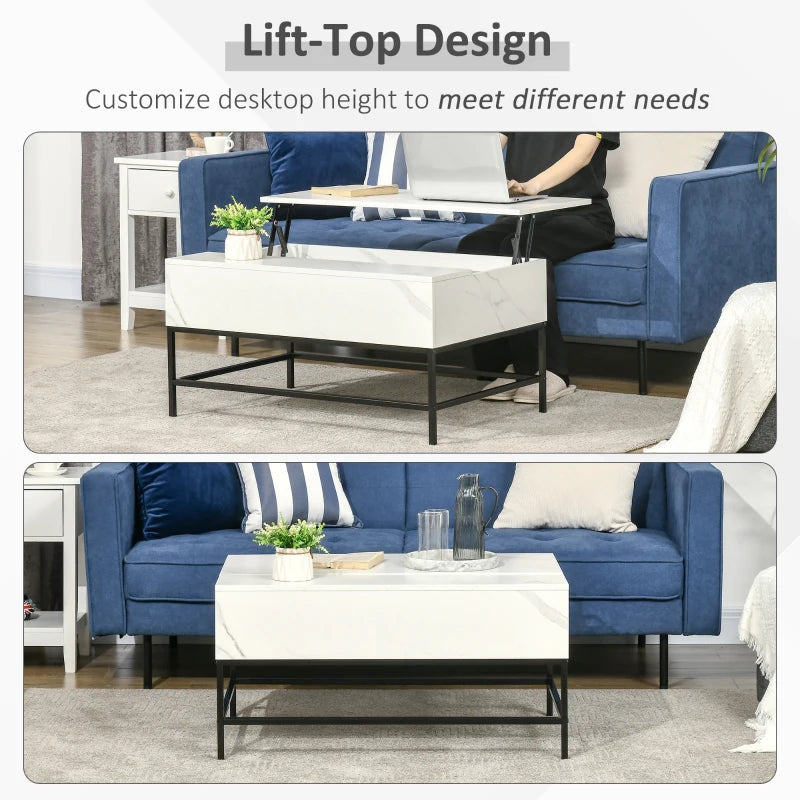 White Lift-Top Coffee Table with Hidden Storage Compartment