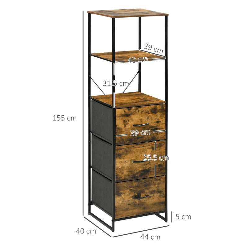 Rustic Brown Industrial Storage Cabinet with Shelves and Drawers