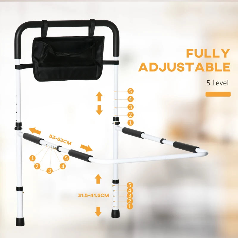 Adjustable White Bed Safety Rail with Storage Pocket