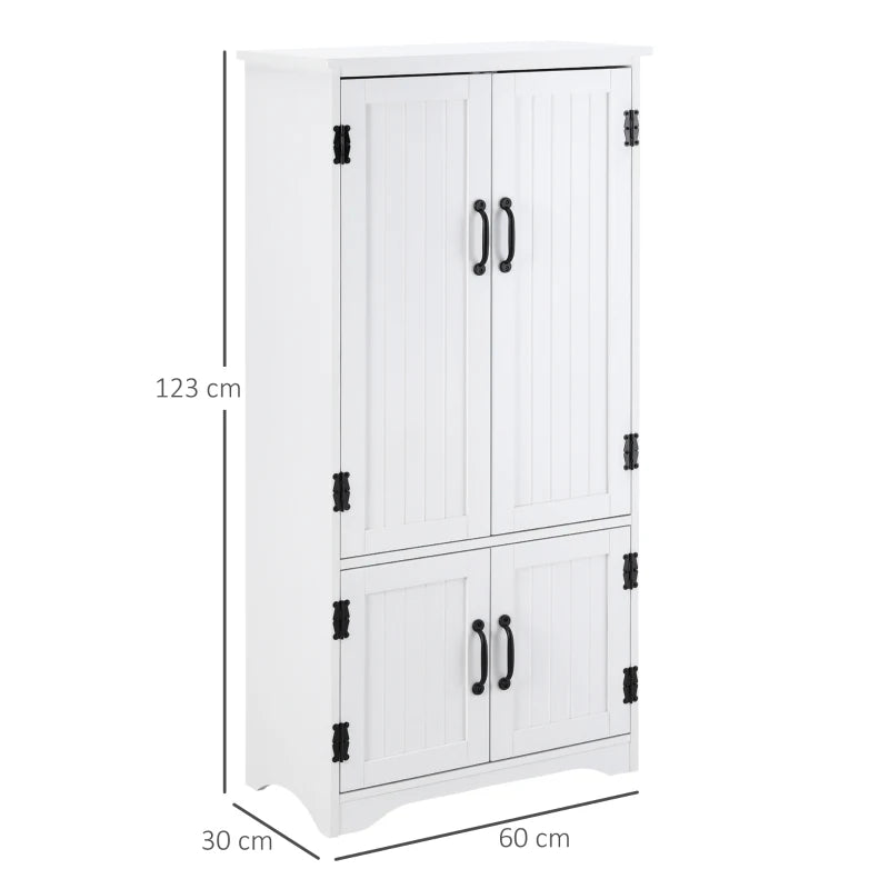 White Kitchen Storage Cabinet with Adjustable Shelves and Doors