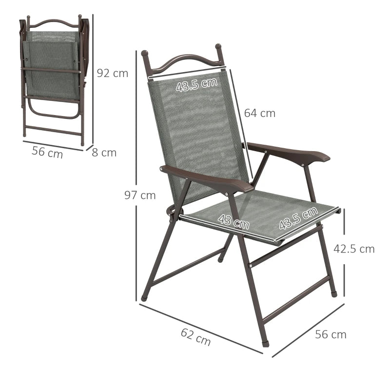 Dark Grey Folding Garden Chairs with Mesh Seats - Set of 2