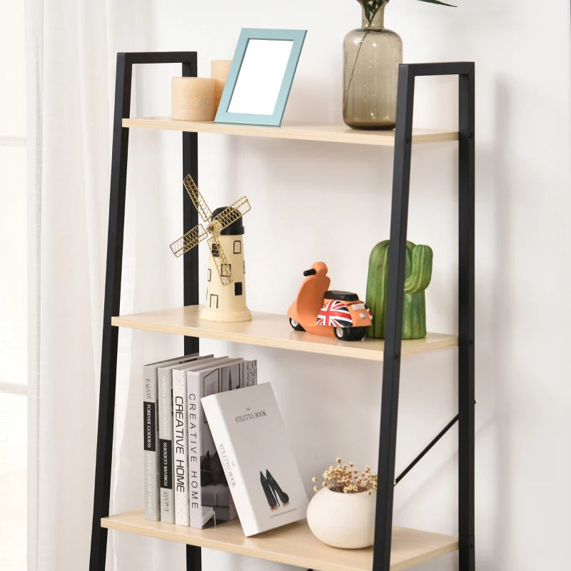 4-Tier Black Wooden Ladder Shelf