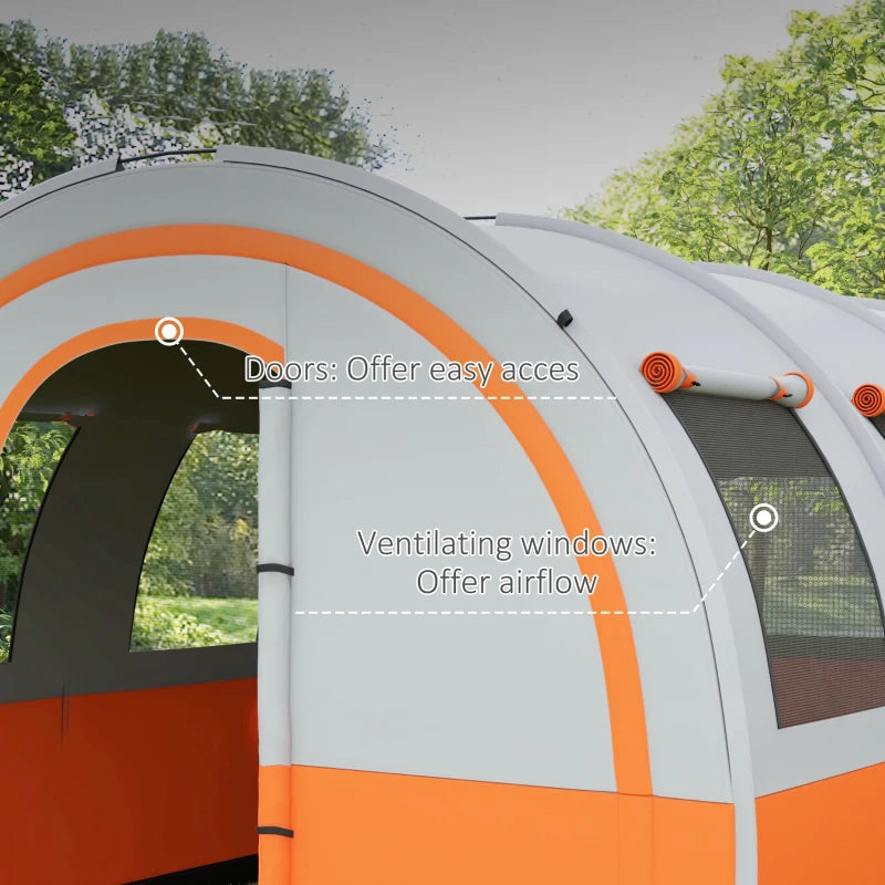 Waterproof 6-Person Camping Tent with Living and Bedroom, Cream/Orange