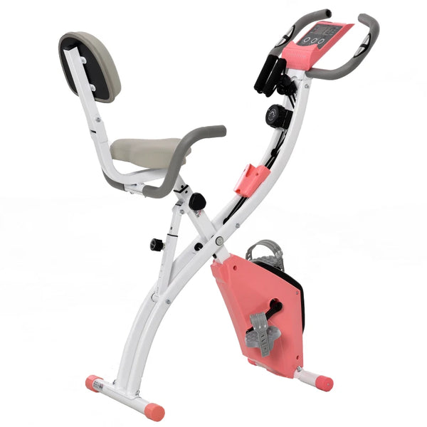 Pink Foldable Recumbent Exercise Bike with 8-Level Magnetic Resistance