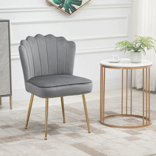 Grey Velvet Accent Chair with Gold Metal Legs - Modern Vanity Chair for Living Room, Bedroom, Home Office