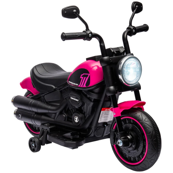 Kids Pink Electric Motorbike with Training Wheels - Easy Start