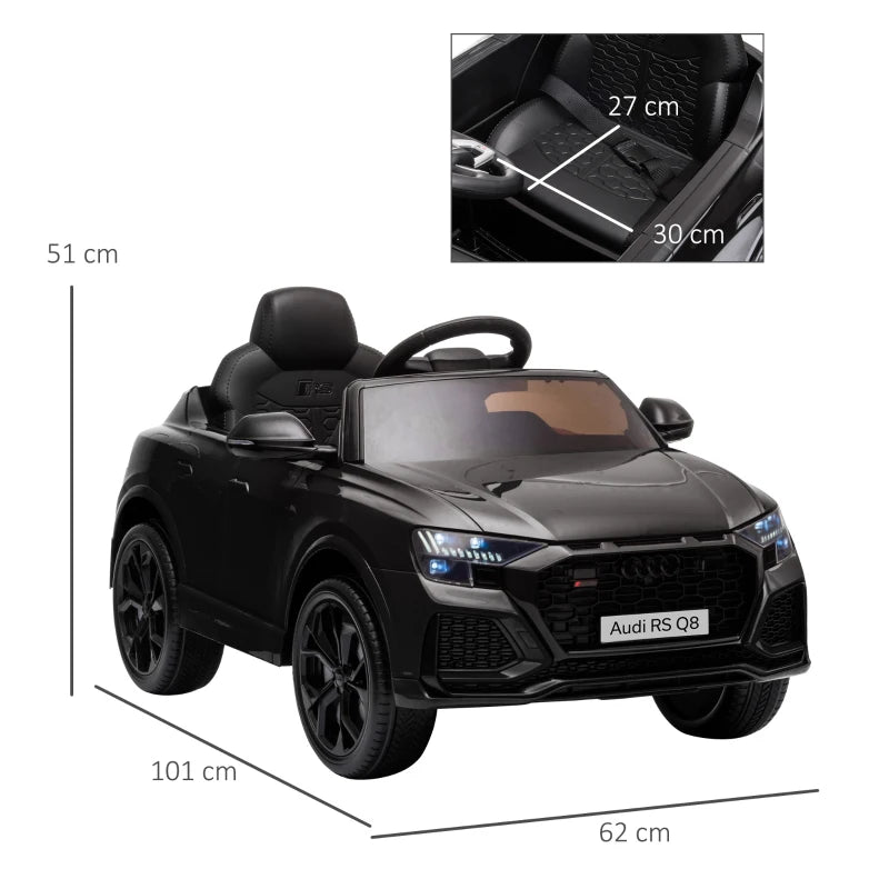 Black Audi RS Q8 6V Kids Electric Ride-On Car with Remote Control and Music
