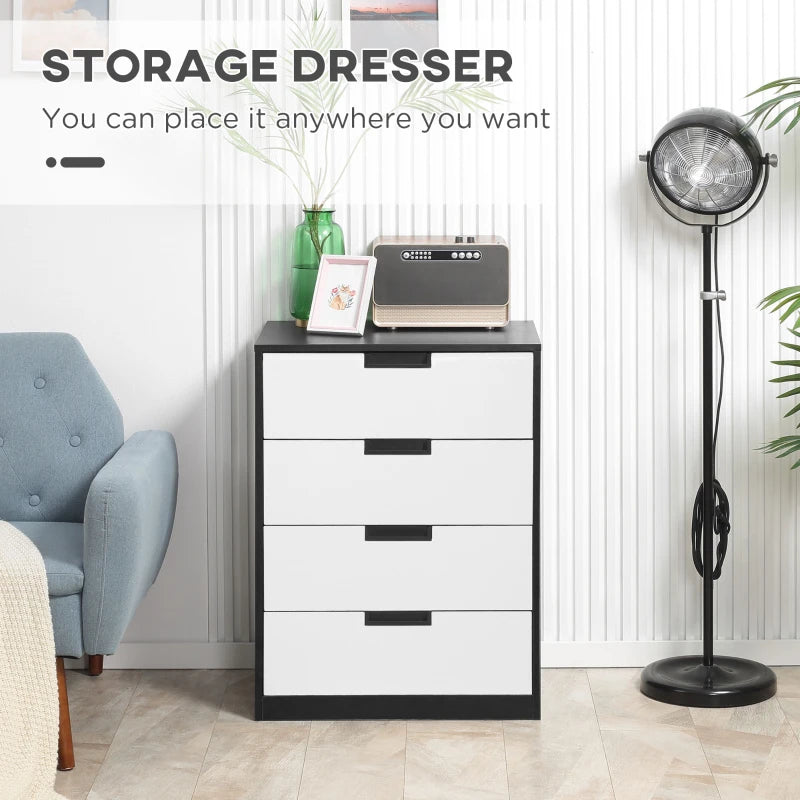 4-Drawer White and Black Storage Cabinet for Bedroom and Living Room