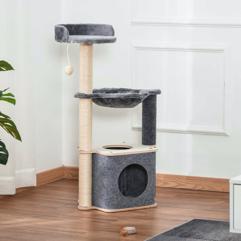 Grey Cat Climbing Tower with Scratching Post & Hammock