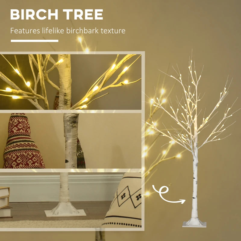 4ft White Birch Tree with Warm White LED Lights - Indoor/Outdoor