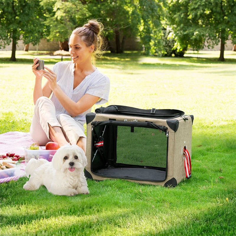 Foldable Pet Carrier with Cushion for Small Dogs and Cats - Gray