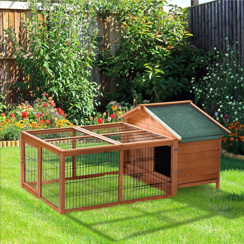 Wooden Outdoor Rabbit Hutch with Run & Lockable Door - Brown