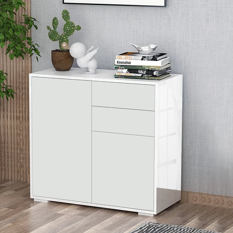 White High Gloss Sideboard with Push-Open Design and 2 Drawers