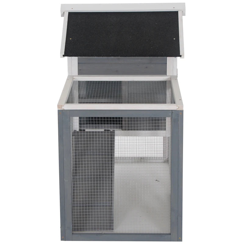 Grey 2-Tier Wooden Rabbit Hutch with Run and Sliding Tray, 122 x 62.6 x 92cm