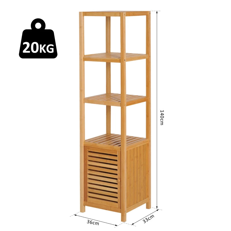 White Tall Bathroom Storage Cabinet, 140cm Freestanding Unit with 3 Shelves