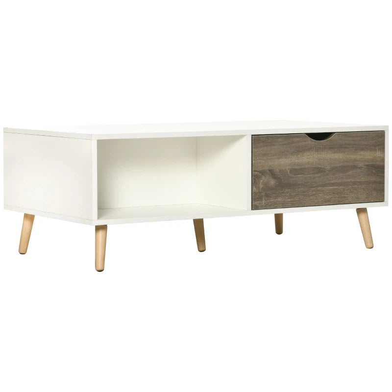 White Modern Coffee Table with Storage Shelves and Drawers