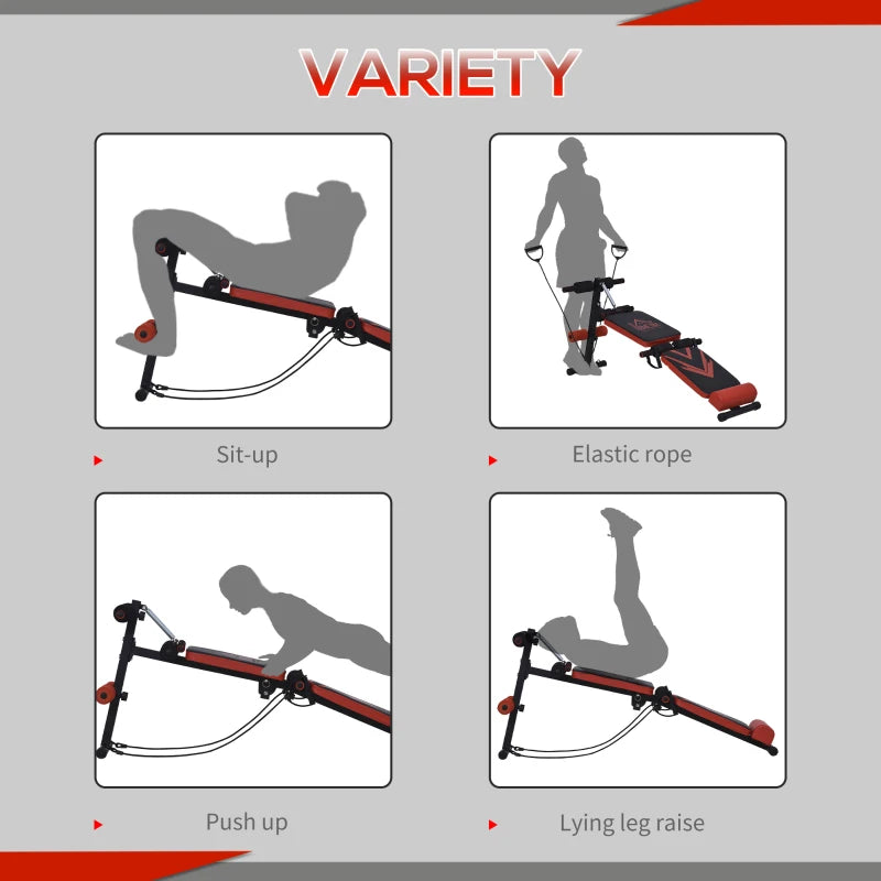 Foldable Sit Up Bench with Elastic Rope - Black