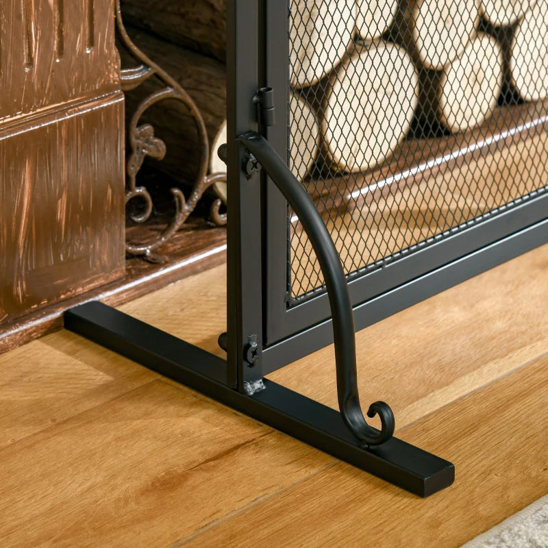Black Metal Mesh Fire Guard with Double Doors and Tree Decoration