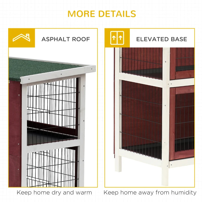 Outdoor 2-Tier Rabbit Hutch with No-Leak Trays - Grey - 136 x 50 x 93cm