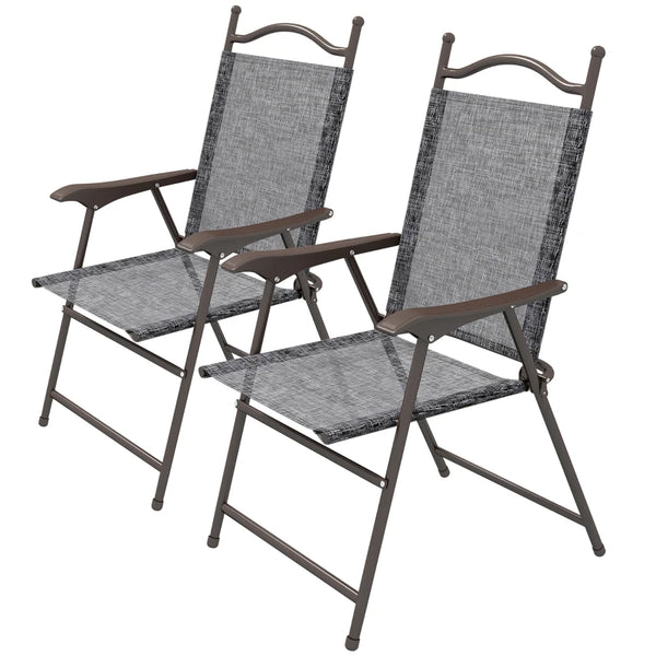 Grey Folding Garden Chairs with Mesh Seats - Set of 2