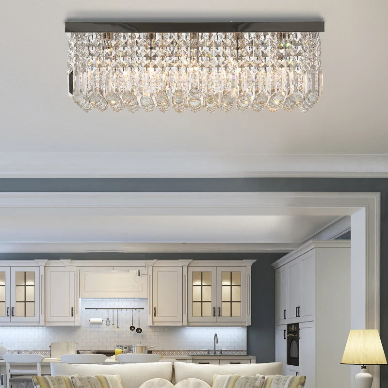 Silver Square Crystal Ceiling Light Fixture