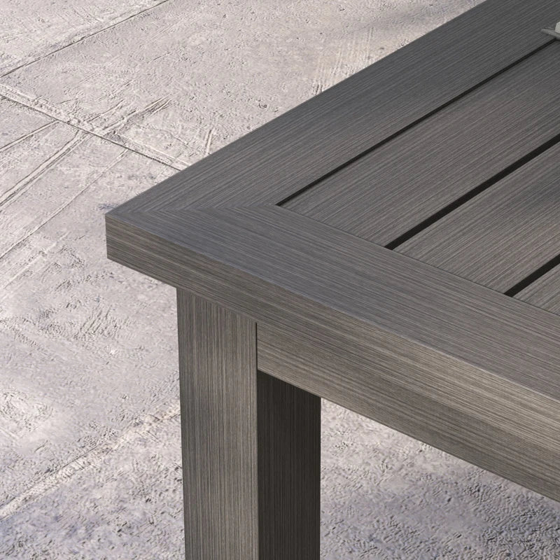 Brown Aluminium Outdoor Patio Side Table, Wood Grain Effect, 100cm x 60cm