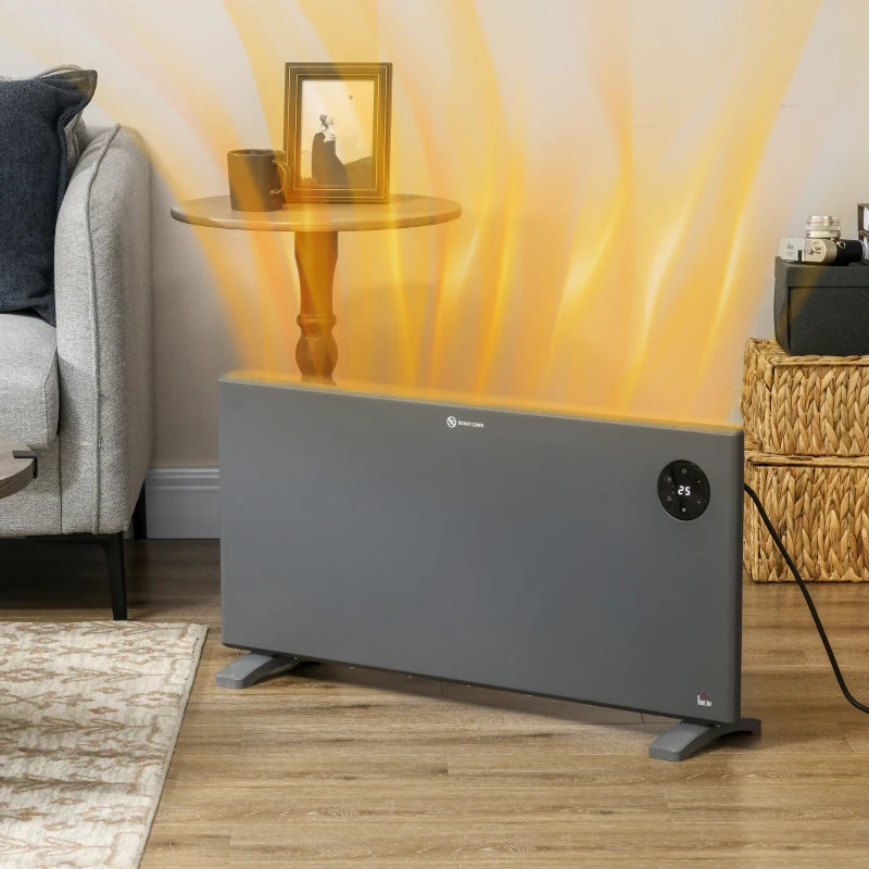 Grey Electric Convector Heater - Adjustable Thermostat, Timer