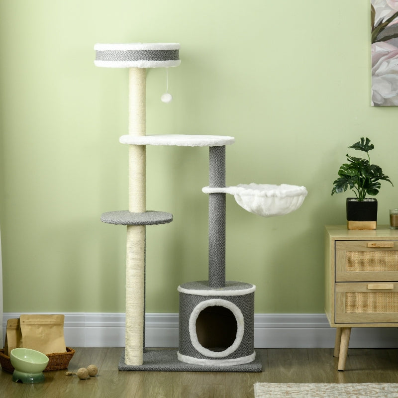 Grey Cat Climbing Tower with Scratching Posts, 132cm