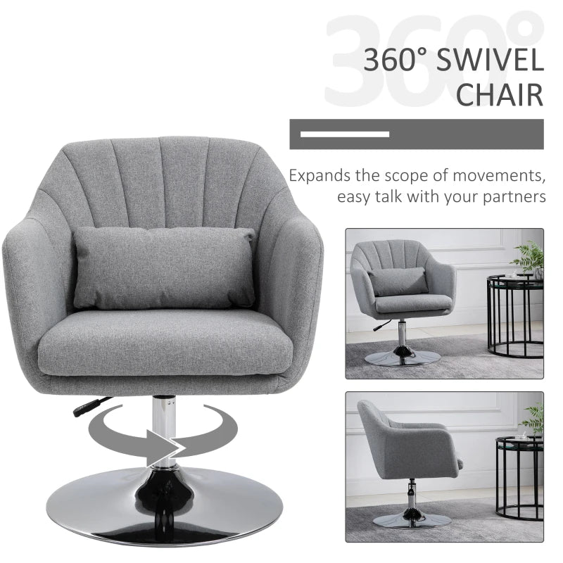 Swivel Accent Chair with Adjustable Height and Lumbar Support, Light Grey