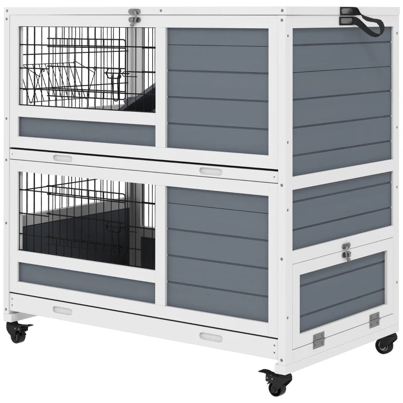 Grey Double Decker Small Pet Cage with Feeding Trough and Ramps