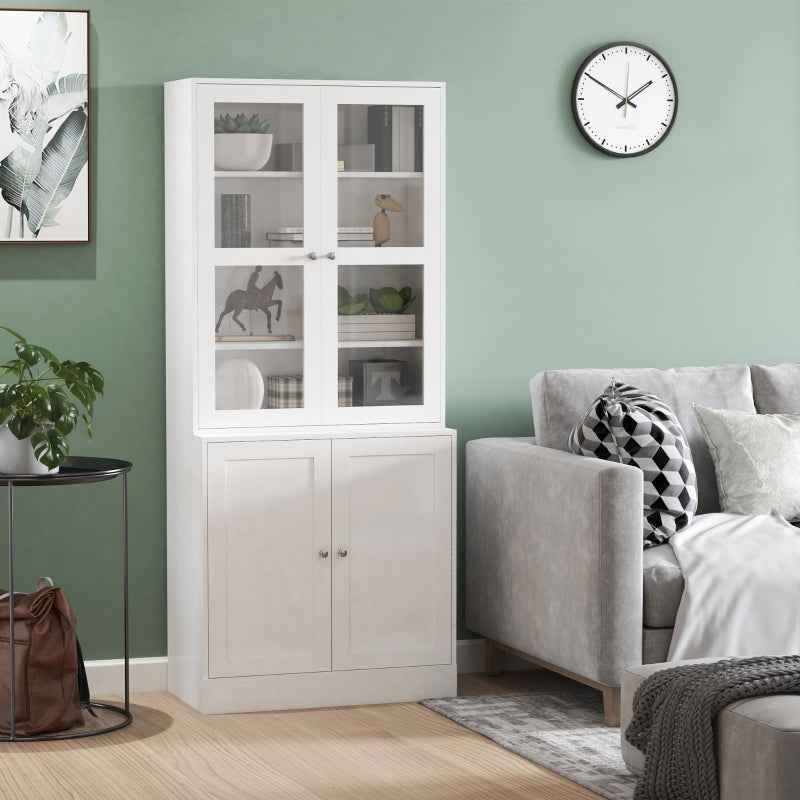 White Modern Bookcase with Doors and Adjustable Shelves