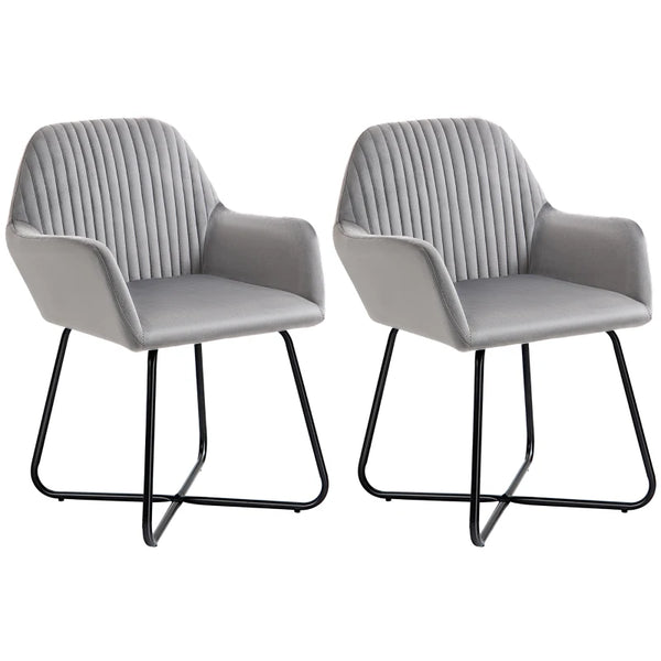 Grey Velvet Accent Chairs, Set of 2 - Modern Armchairs for Living Room, Bedroom, Dining Room