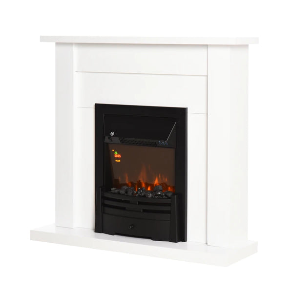 Modern Curved Electric Fireplace with LED Flames & Remote Control - Marble Stone Finish
