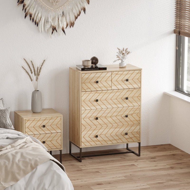 Zigzag 5-Drawer Bedroom Storage Cabinet with Metal Handles