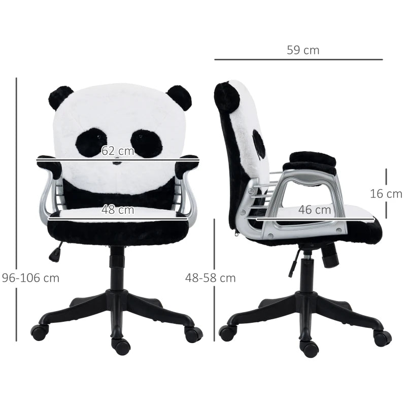 Fluffy Panda Office Chair with Tilt Function, Black and White