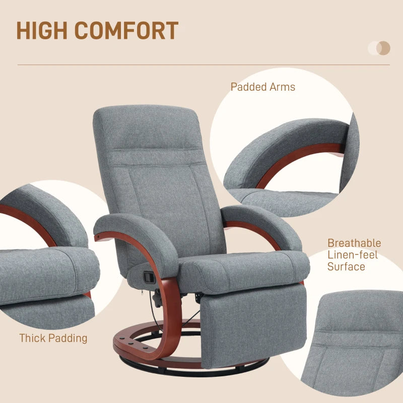 Grey Manual Reclining Swivel Chair with Footrest