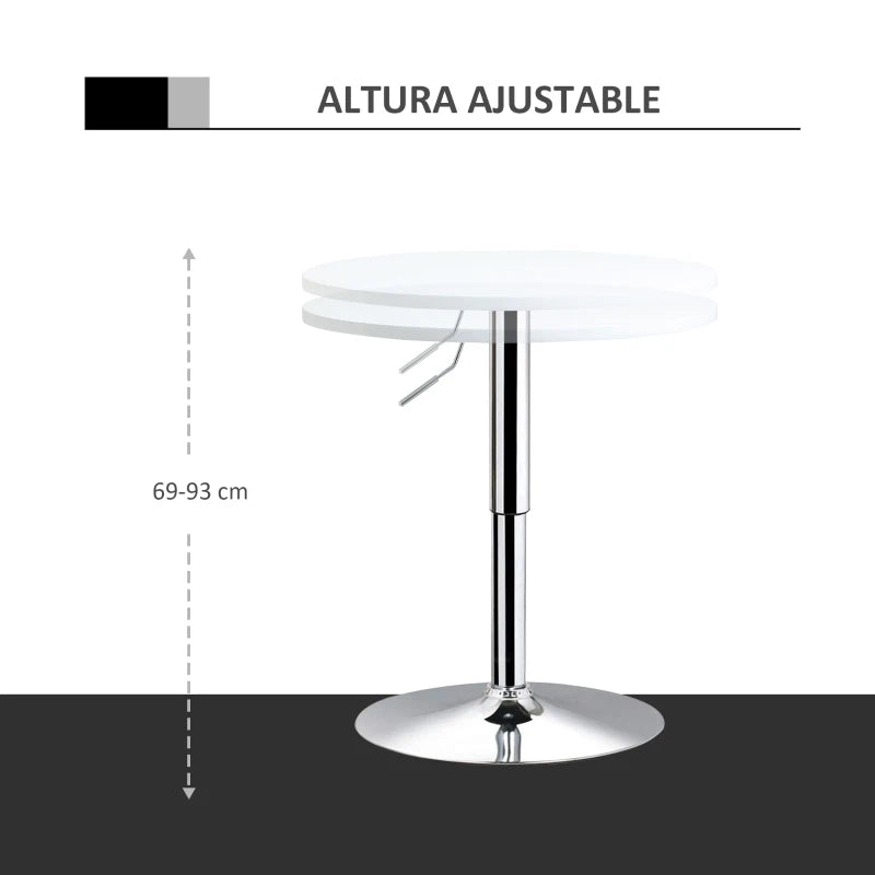 White Round Adjustable Height Bar Table - Swivel Top Metal Frame