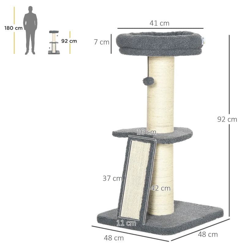 Cat Tree Tower with Scratching Posts and Toy Ball - Dark Grey