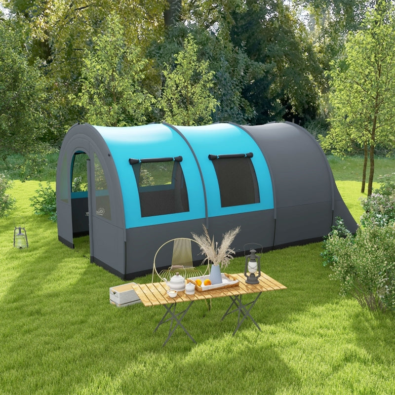 6-Person Dual-Room Tunnel Tent with Accessories - Grey/Blue