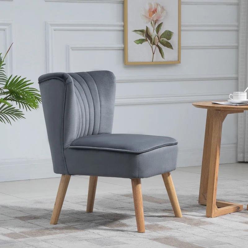 Grey Fabric Accent Chair with Rubber Wood Legs and Thick Padding