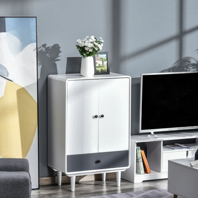 Modern White & Grey Cabinet with Doors & Drawer for Bedroom/Living Room