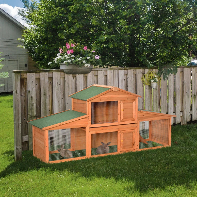 Wooden Outdoor Rabbit Hutch with Run, Large, 215 x 63 x 97 cm, Brown