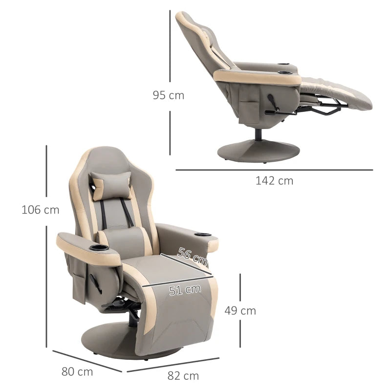 Grey Manual Recliner Armchair with Leg Rest, Reclining & Swivel Functions