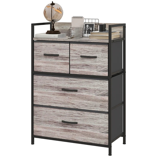 Grey Wood Effect Rustic 4-Drawer Fabric Chest