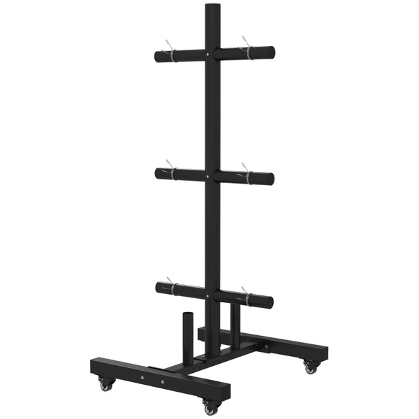 Black 3-Tier Olympic Weight Plate Rack with Wheels