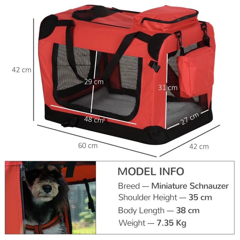 Red Foldable Pet Carrier for Small Pets - Portable Soft-Sided Travel Crate