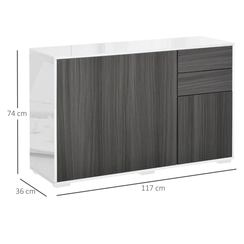 Modern 2-Drawer Light Grey and White Side Cabinet