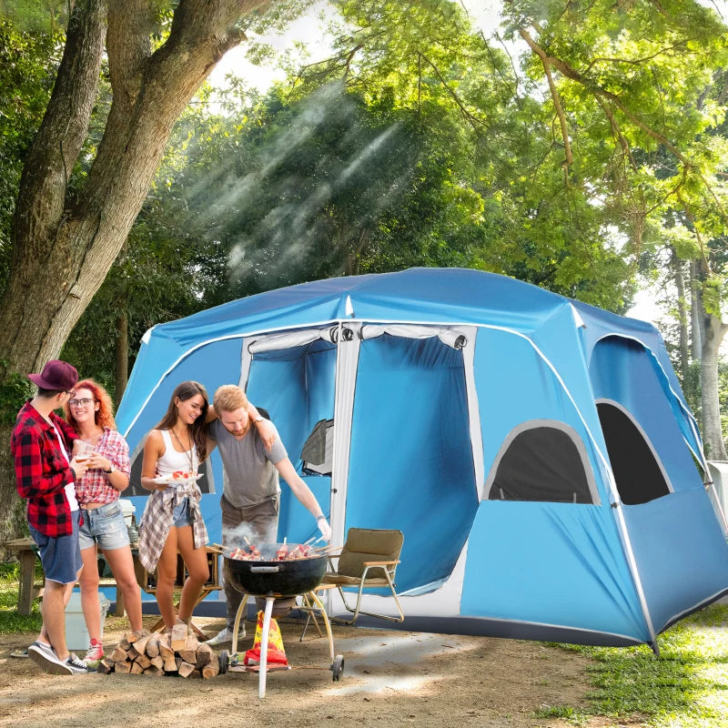 Blue 2-Room Camping Tent for 4-8 People