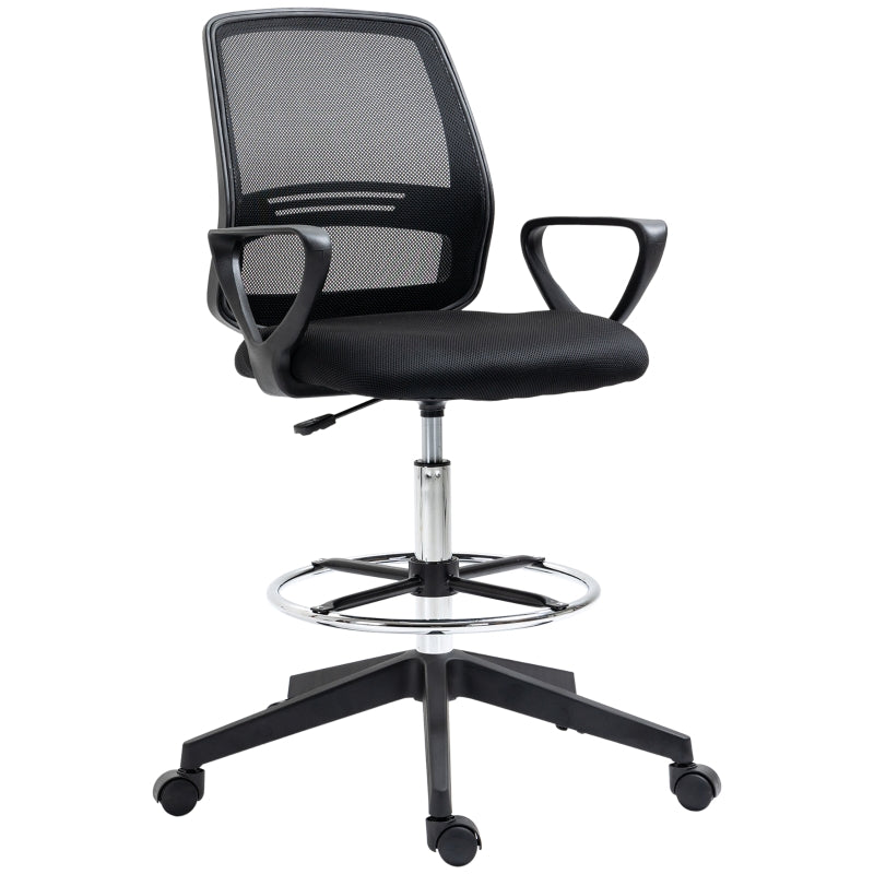 Black Mesh Drafting Chair with Adjustable Height and Footrest