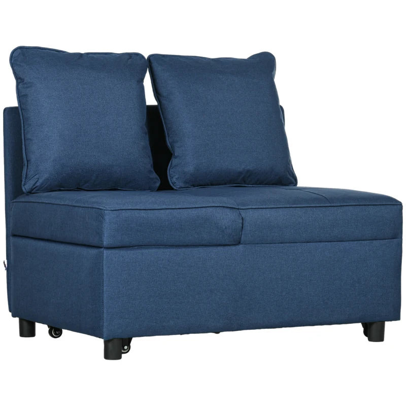 Blue Convertible Single Sofa Bed with Thick Padded Seat, 3-in-1 Multi-Functional Sleeper Chair Bed